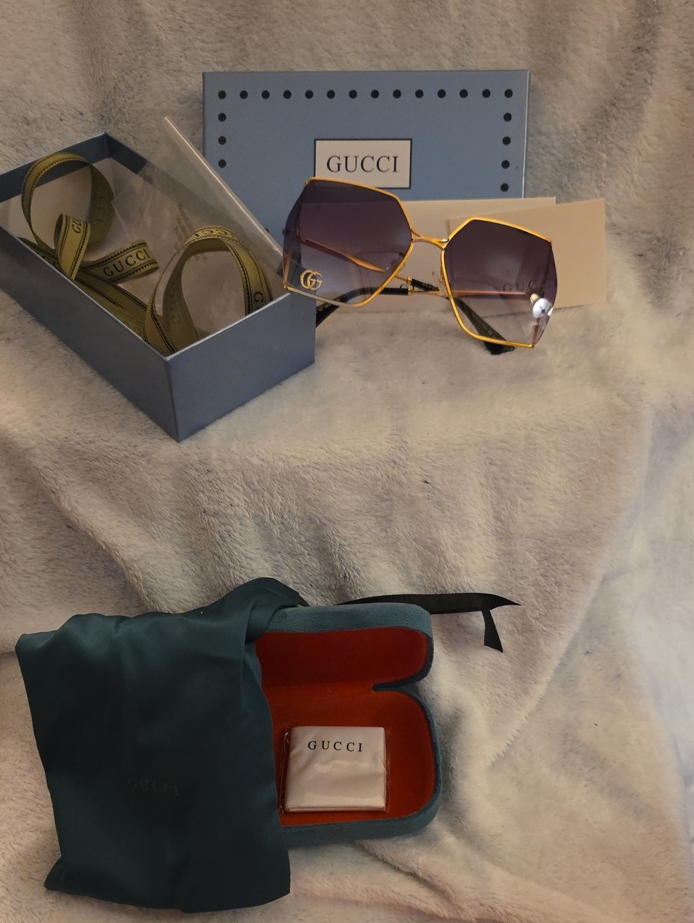 Gucci Gold Frame Sunglasses with Gradient Purple/blue Lenses